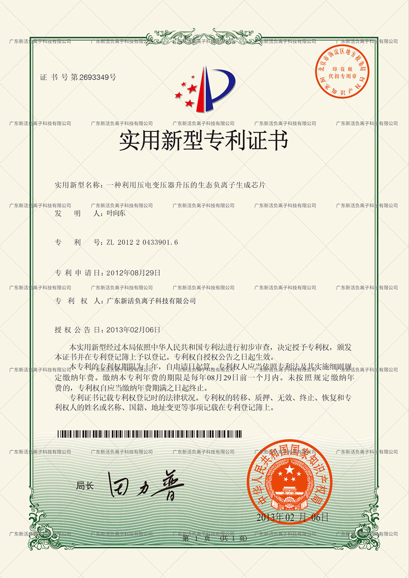 森肽基負離子機專(zhuān)利技術(shù) 森肽基負離子機專(zhuān)利技術(shù)